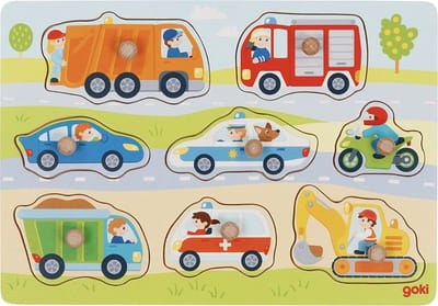 GOKI Steekpuzzel - Voertuigen - 8 Delen - 30X21X2,4Cm - Hout - 1 Jaar