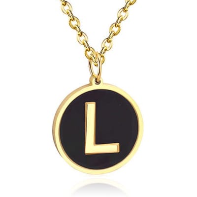 Goudkleurige Dames Schakelketting met Zwarte Kettinghanger Letter L
