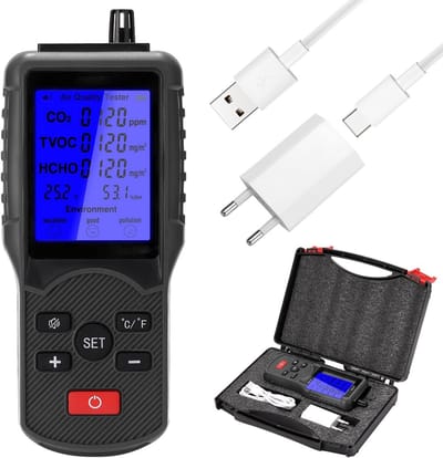 Luchtkwaliteit Tester - CO2 Meter TVOC - Milieu Monitoren - Digitale Sensor - 176x73x29mm - Wit
