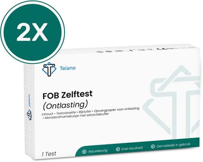 2 stuks FOB Sneltest voor Verborgen Bloed in Ontlasting - Zelftest Binnen 5 Minuten Resultaat - Telano FOB test