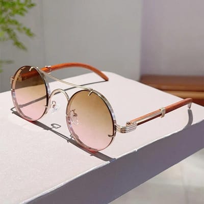 Lunettes de soleil rondes vintage KAMMPT Rétro Double pont Dégradé Multicolore Lunettes de soleil pour hommes Femmes Mode Luxe Lunettes de soleil as picture shows