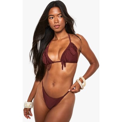 boohoo Dames Franje Detail Driehoek Bikini Top | Bruin | Maat: 40