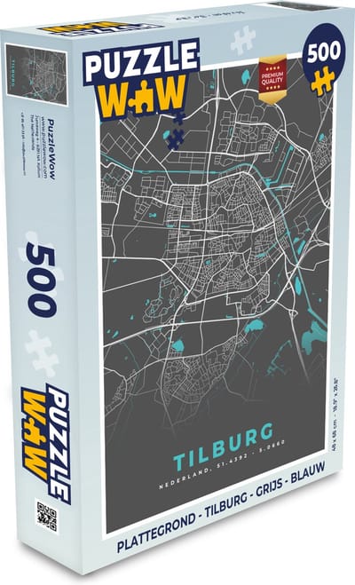 Puzzel Plattegrond - Tilburg - Grijs - Blauw - Legpuzzel - Puzzel 500 stukjes - Stadskaart