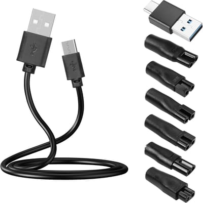 SnelShoppen - 7 Plug 5V USB C Scheerapparaat Oplader Kabel, Compatibel met Diverse Scheerapparaten, Inclusief 6 Vervangende Aansluitingen, Ideaal voor