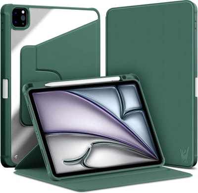 Hoes geschikt voor iPad Air 11 2024 / iPad Air 10.9 2022-2020 / iPad Pro 11 2022-2018 - Book Case Premium Sleep Cover Kunstleer 360 Graden Draaibaar met Auto/Wake Functie en Pencilhouder - Groen