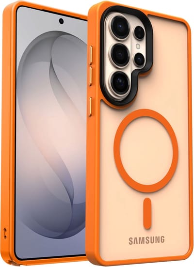 Hoesje Geschikt voor Samsung Galaxy S26 Ultra - Compatibel met MagSafe / Qi2 - Matte Beschermhoes - Back Cover met Magneet - Oranje