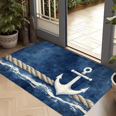1 stuk Marineblauw en Wit Deurmat Touw Anker Welkom voor Comfortabel voor Woonkamer Slaapkamer Badkamer Keuken Feestelijke Huisdecoratie 30X50CM gray