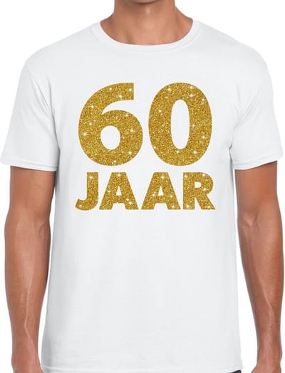 60 jaar goud glitter verjaardag t-shirt wit heren - verjaardag / jubileum shirts S