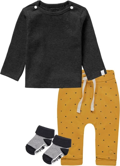 Noppies - kledingset - 3delig - Broek Kris oker- Shirt Natal Grey - Sokjes - Maat 44