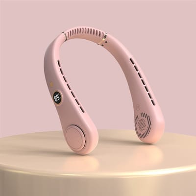 Ulisem - Nekventilator - 5 windsnelheden oplaadbare ventilator - Bladloos en stil design - LED display met batterij-indicator - Handsfree voor tijdens werk en reis - Lichtgewicht en comfortabel - Geschikt voor mannen en vrouwen - Cadeau - Roze