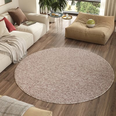 Tapiso Nizza Rond Vloerkleed Beige Antislip Waasbaar Laagpolig Tapijt Maat- 100x100