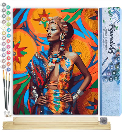 Figured'Art Schilderen op Nummer Volwassenen canvas Traditionele Afrikaanse Vrouw- Handwerk acrylverf Kit DIY Compleet - 40x50cm met DIY houten lijst