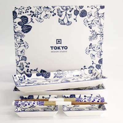 Tokyo Design Studio – Flora Japonica Sushi Giftset – 6-delig – Blauw/Wit