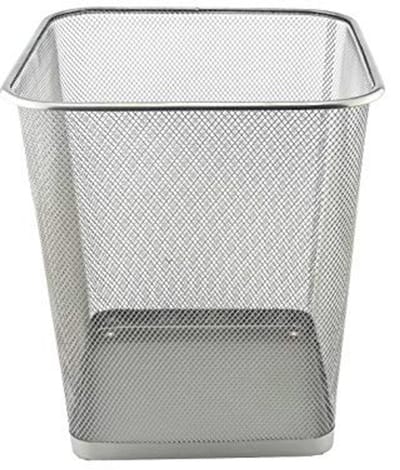 Prullenbak van draadvlechtwerk voor kantoor en thuis - 18 liter, vierkant, zilver