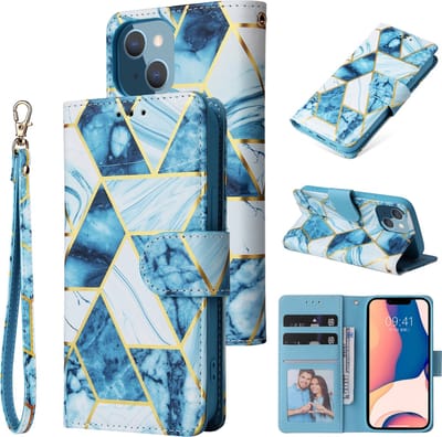 Fonu Marmer bookcase Geschikt Voor iPhone 14 Plus hoesje - Blauw