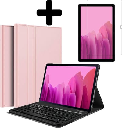 Hoesje - Geschikt voor Samsung Galaxy Tab A7 (2020) - Met Screenprotector - Toetsenbord Case - Keyboard Book Cover - Hoes - Rosé goud