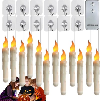 Drijvende Kaarsen - Conische Kaarsen - Feestelijke Decoratie - Realistisch Vlam Effect - 12 Stuks - Warm Geel