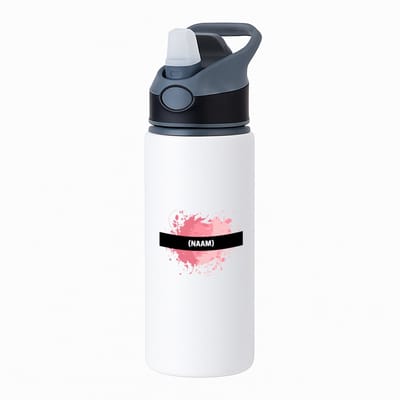 Hacebo® - roze verfvlek met eigen naam waterfles met rietje zwart - Kunst - kunstenaars/kunstenaressen - verjaardag - mensen die houden van verven - kunst liefhebbers - cadeau - kado - geschenk - gift - water fles - 650ML