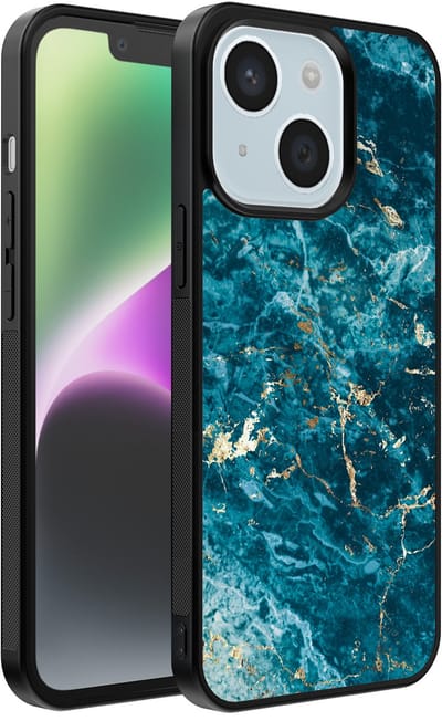 Smartphonica Telefoonhoesje voor iPhone 14 met marmer opdruk - TPU backcover case marble design - Blauw geschikt voor iPhone 14