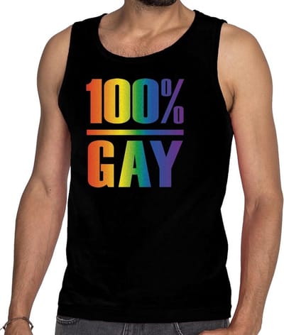 100% gay tanktop/mouwloos shirt - zwart regenboog singlet voor heren - gay pride S