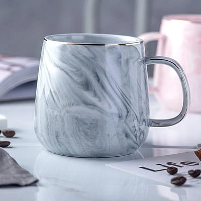 Nordic Ins Stijl Keramische Mok Gemarmerd Gouden Rand Koffiekop Havermout Ontbijtkop Valentijnsdag cadeau Koppels waterbekers 301-400ml gray