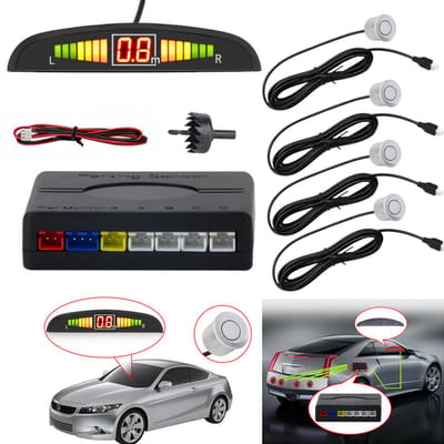 Hexinex Einparkhilfe Display + Ton 4 Sensoren Rückfahrwarner Parkhilfe PDC Sensor Zilver