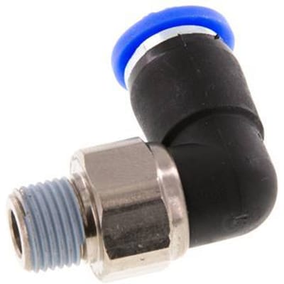 6mm & R1/8'' L-stuk Draaidoorvoer Insteek Buitendraad Vernikkeld Messing/PBT NBR