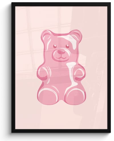 Poster in lijst - Fotolijst 50x70 cm - Posters - Beer - Roze - Snoep - Posterlijst zwart - Decoratie - Wanddecoratie woonkamer - Muurdecoratie slaapkamer