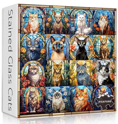 Glas-in-lood Puzzel - Katten Mozaïek - Ontspanning Thuis - 16 Levendige Ontwerpen - 1000 Stukjes - Kleurrijk