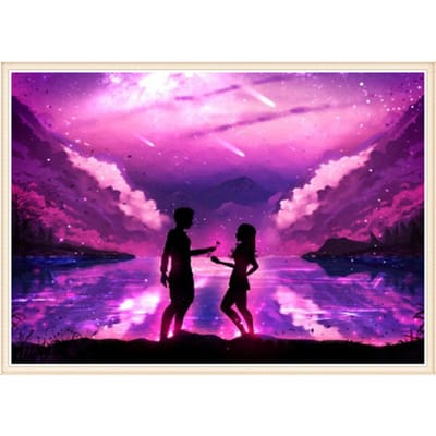 DIY diamant schilderij borduurwerk sterrenhemel landschap volledige diamant rond landschap thuis cadeau 20X30CM pink