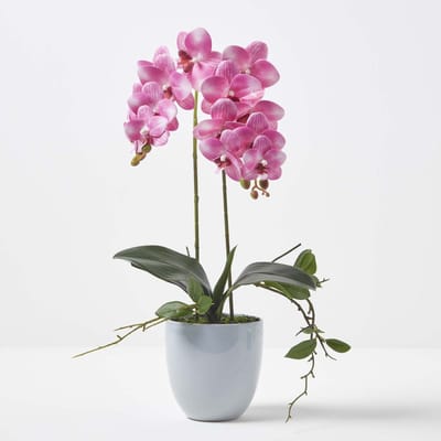 Homescapes Roze Kunst Phalaenopsis Orchidee in Grijze Keramiek Pot 54 cm