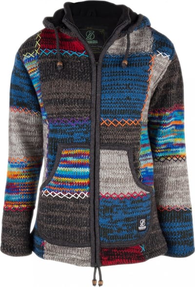 Gebreid Wollen Heren/Uni Vest van Schapenwol met Polyester Fleece voering en afneembare capuchon - SHAKALOHA - M Patch ZH 3XL