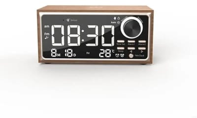 Retro Vintage Dubbele Wekkerradio - FM - 15W Snel Draadloos Opladen - LED-display - Dimmerbediening - Automatisch Dimmen - Retro Klok - Slaapkamer