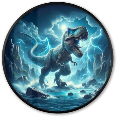Poster in lijst Rond - Fotolijst 60x60 cm - Posters - Dino - Blauw - Jongens - Ronde posterlijst zwart - Decoratie - Wanddecoratie woonkamer - Muurdecoratie slaapkamer