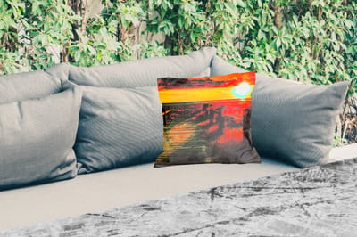 Tuinkussen - Zon - Strand - Duin - Horizon - Gras - Pad - Oranje - 40x40 cm - Weerbestendig