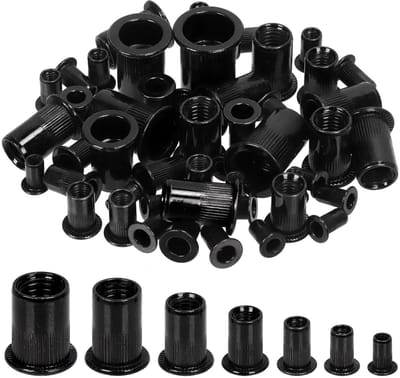 Rivet Nuts M10 van RVS, Gegalvaniseerd en Zwart met Platte Kop - 50 Stuks voor Diverse Toepassingen