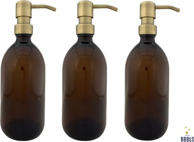 BBBLS® Design Dispenser 3 stuks Giftset "Blanco" | Bruin Kunststof | 500ml | RVS / Metaal Pomp Goud| Zeeppomp | Zeepdispenser | Zeephouder