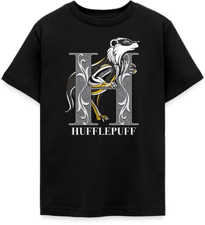 Harry Potter Hufflepuff Coat of Arms Monochrome T-Shirt Tiener