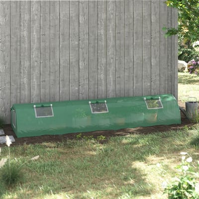 MODFU - Tunnelkas - Met UV-Bestendige Folie En Gaasramen - Voor Buiten - Staal - Groen - 300 x 80 x 45 cm