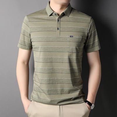 Heren POLO Shirt Korte mouw Dunne Business Casual Gestreept Zomer Katoenmix Heren Papa Top M