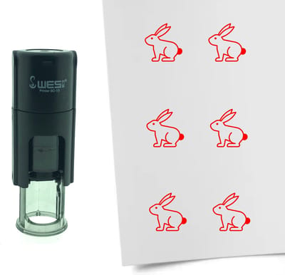 CombiCraft Stempel Paashaas 10mm rond - rode inkt