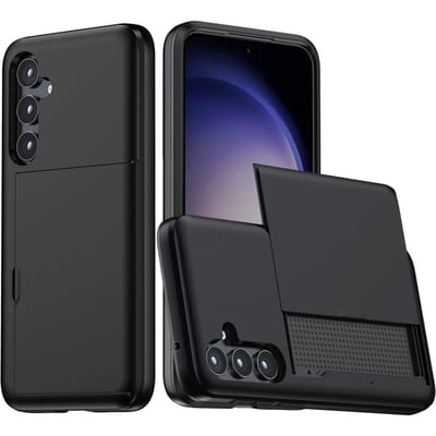 Coque de téléphone avec porte-cartes, cache coulissant, fente pour 2 cartes, TPU PC, antichoc, compatible Samsung Galaxy S23 noir