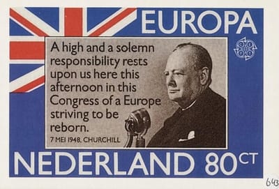 Briefkaart met afbeelding Sir Winston Churchill postzegel