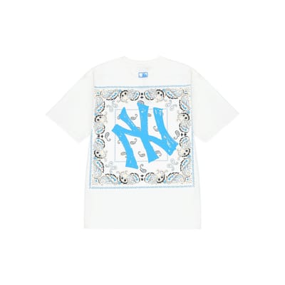MLB New York Yankees Achterkant Cashew Bloemen Logo Ronde Hals Korte Mouwen T-shirt Unisex T-shirt Ivoor 3ATS52023-50IVS S white