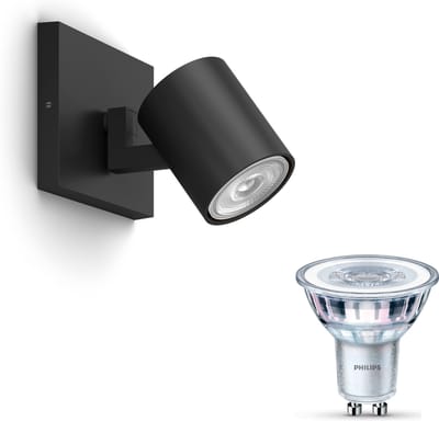 Philips Runner Opbouwspot (Zwart) - Warmwit Licht - Wandspot of Plafondspot met 1 Lichtpunt - GU10 - Niet Dimbaar