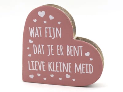 Teksthart wat fijn dat je er bent lieve kleine meid 15cm