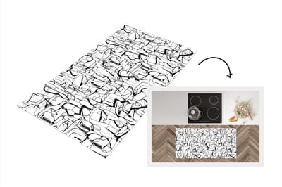 Keukenloper - Loper keuken - Line Art - Abstract - Patronen - Zwart Wit - 120x60 cm - Keukenloper vinyl