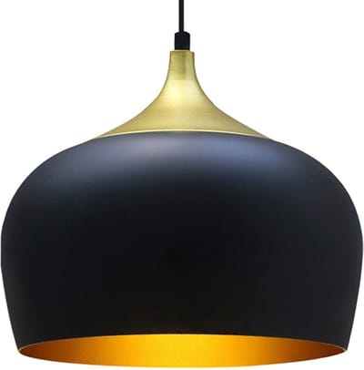 Bamyum Hanglamp Keukenlamp Hangend I Kreis I Ø30 cm E27 Metalen Retro Hanglamp Voor Alle Kamers - Zwart Gouden