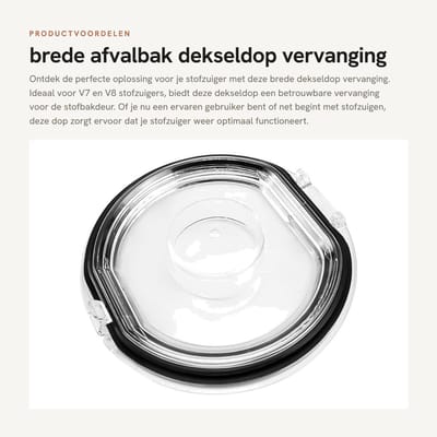 Dailygoods- Afvalbak Deksel Vervanging - Deksel Stofbak - V7/V8 Stofzuiger - Stofemmer Deksel - Stofcollecto - Plastic 117x117x20mm