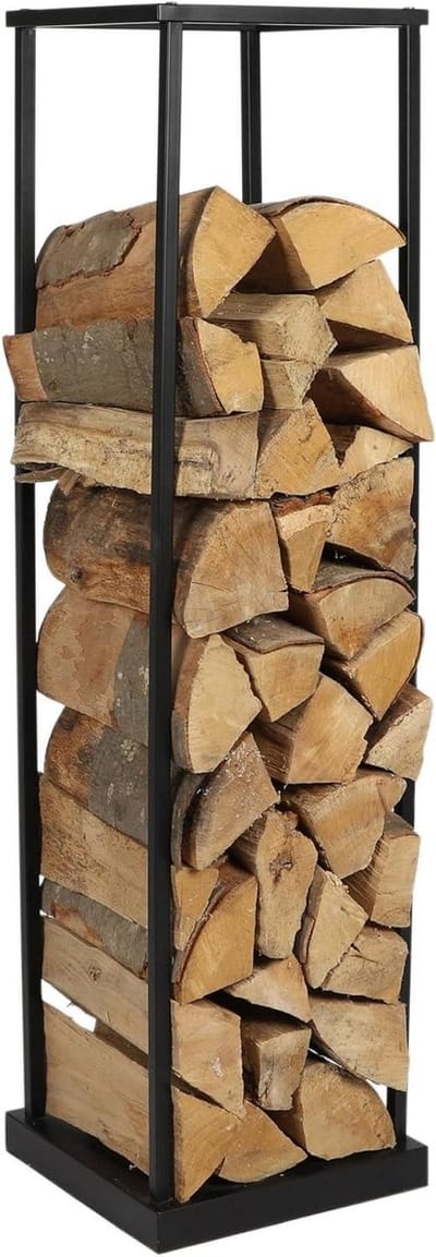 Brandhoutstandaard - Houtrek Haardhout - Opslag Haardhout - Industrieel Design - 115 x 31 cm - Zwart
